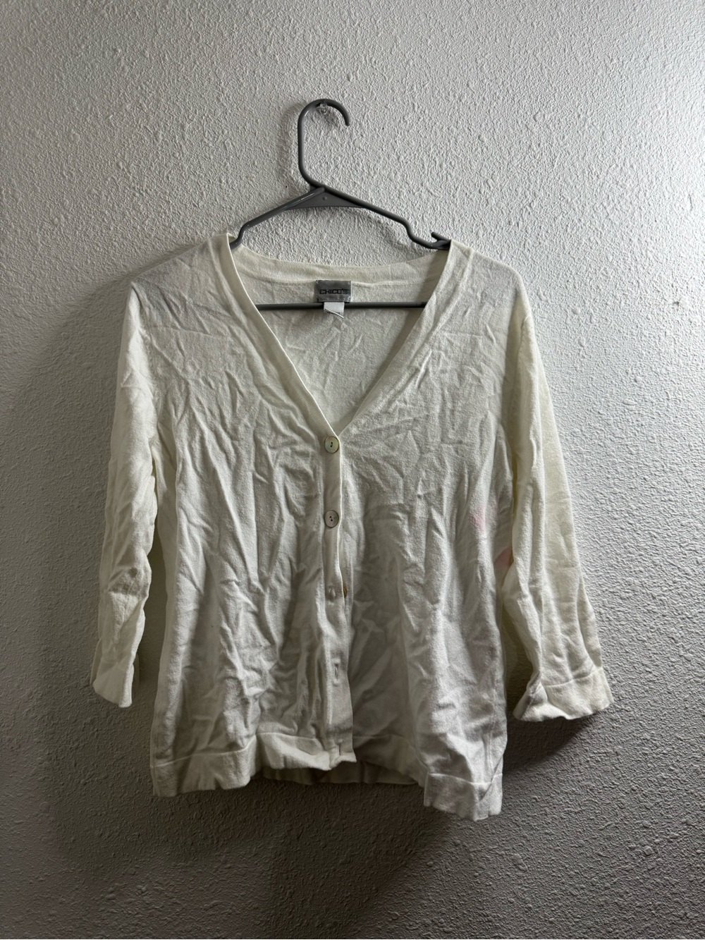 Chico's Cream Lightweight V-Neck Cardigan - Faint Stain 4th Pic